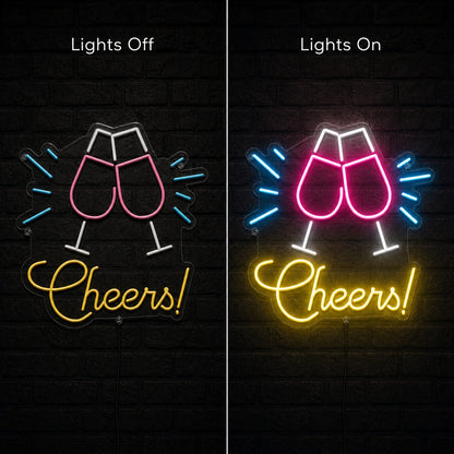 Cheers Man Cave LED Neon Sign day and night comparison