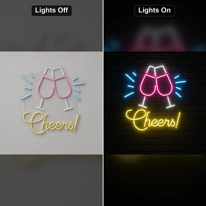 Cheers Man Cave LED Neon Sign Home Garage Wall Decoration day and night comparison