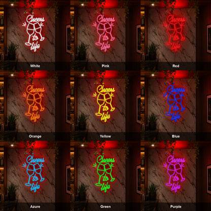 Cheers To Life Wine Glasses LED Neon Sign color grid