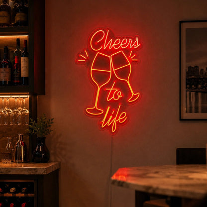 Cheers To Life Wine Glasses LED Neon Sign - Shineneon