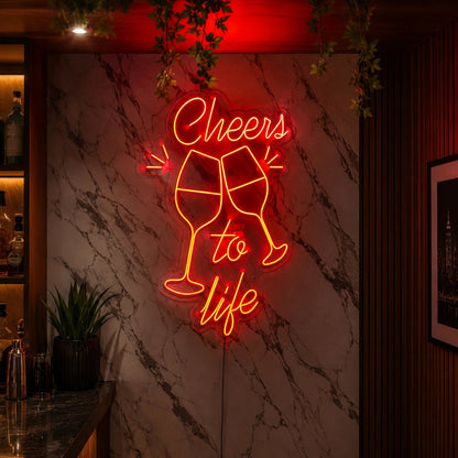 Cheers To Life Wine Glasses LED Neon Sign - Shineneon