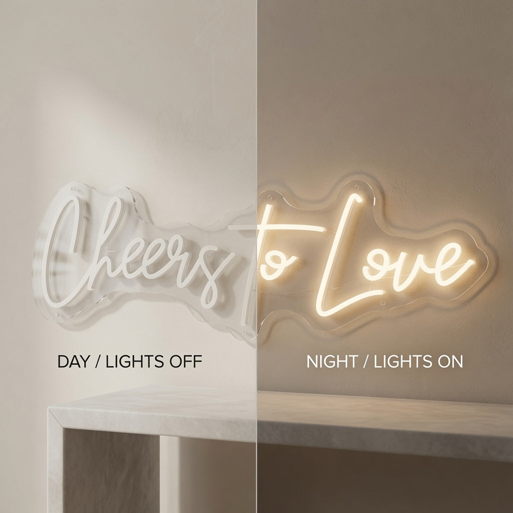 Cheers To Love LED Neon Sign Wall Neon Sign - 06 Day Night Comparison