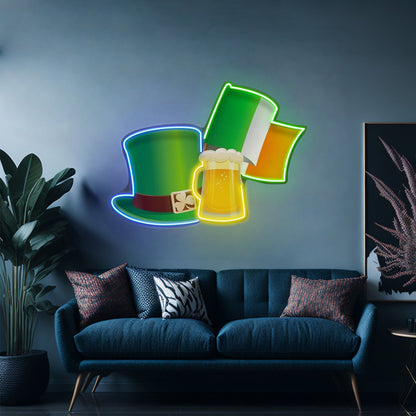 Cheers To Saint Patrick Day Neon Sign Beer Hat Led Neon Signs - Shineneon