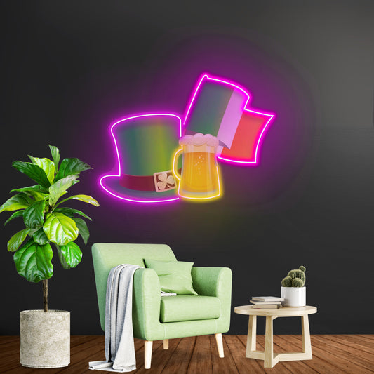 Cheers To Saint Patrick Day Neon Sign Beer Hat Led Neon Signs