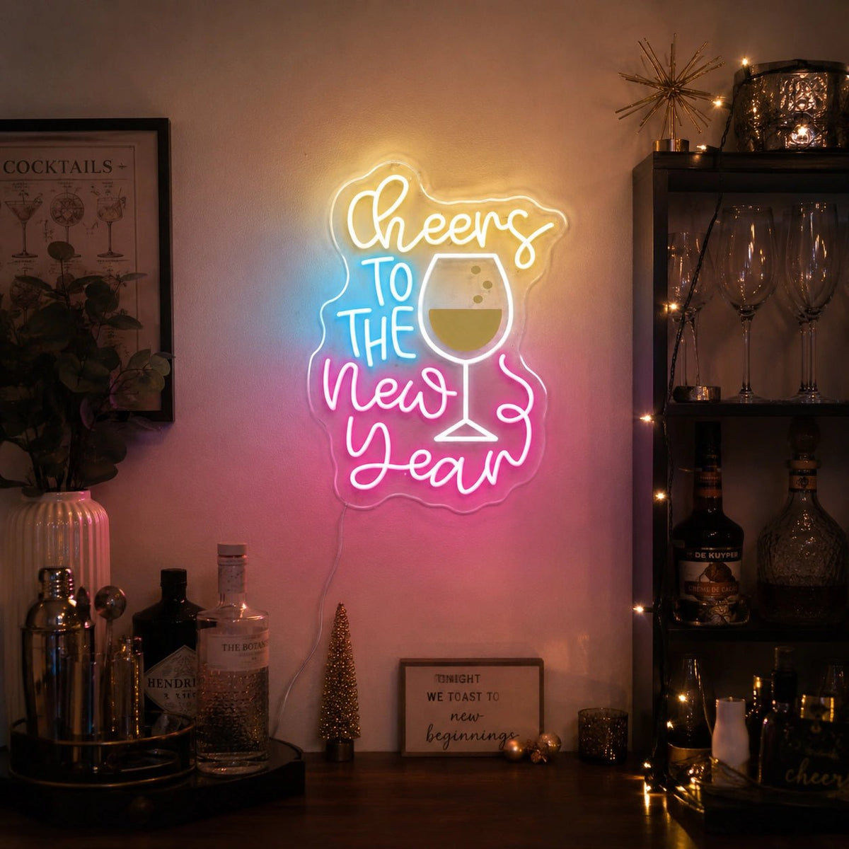 Cheers To The New Year Wine Glass LED Neon Sign - Shineneon