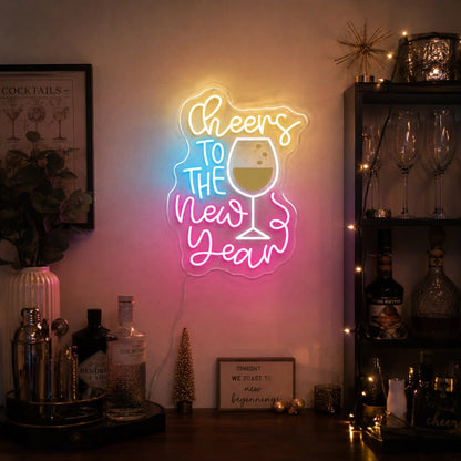 Cheers To The New Year Wine Glass LED Neon Sign - Shineneon
