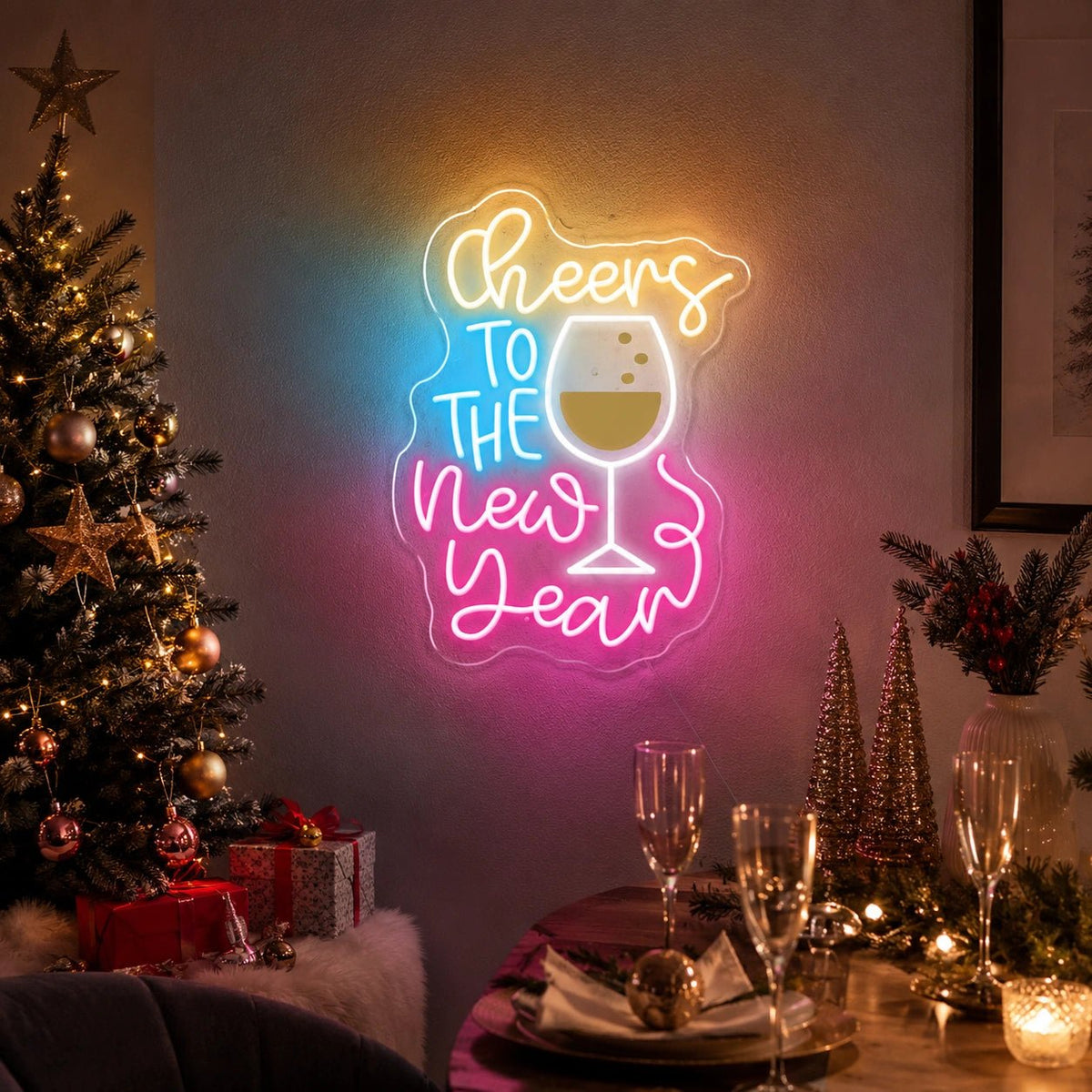 Cheers To The New Year Wine Glass LED Neon Sign - Shineneon