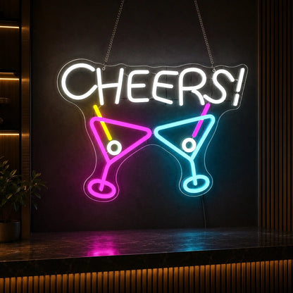 Cheers Two Martini Glasses LED Neon Sign - Shineneon