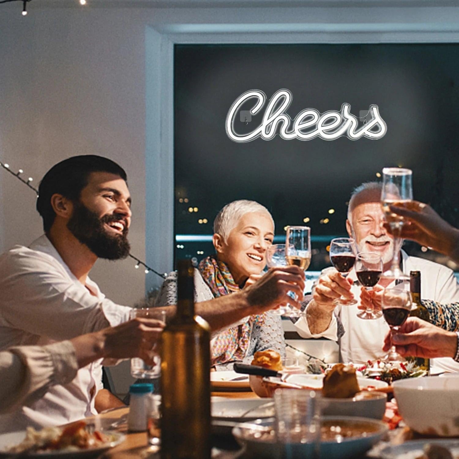 Cheers White Glow Led Neon Sign With Green Plant Wall For Cafe Bar Decor | Shineneon