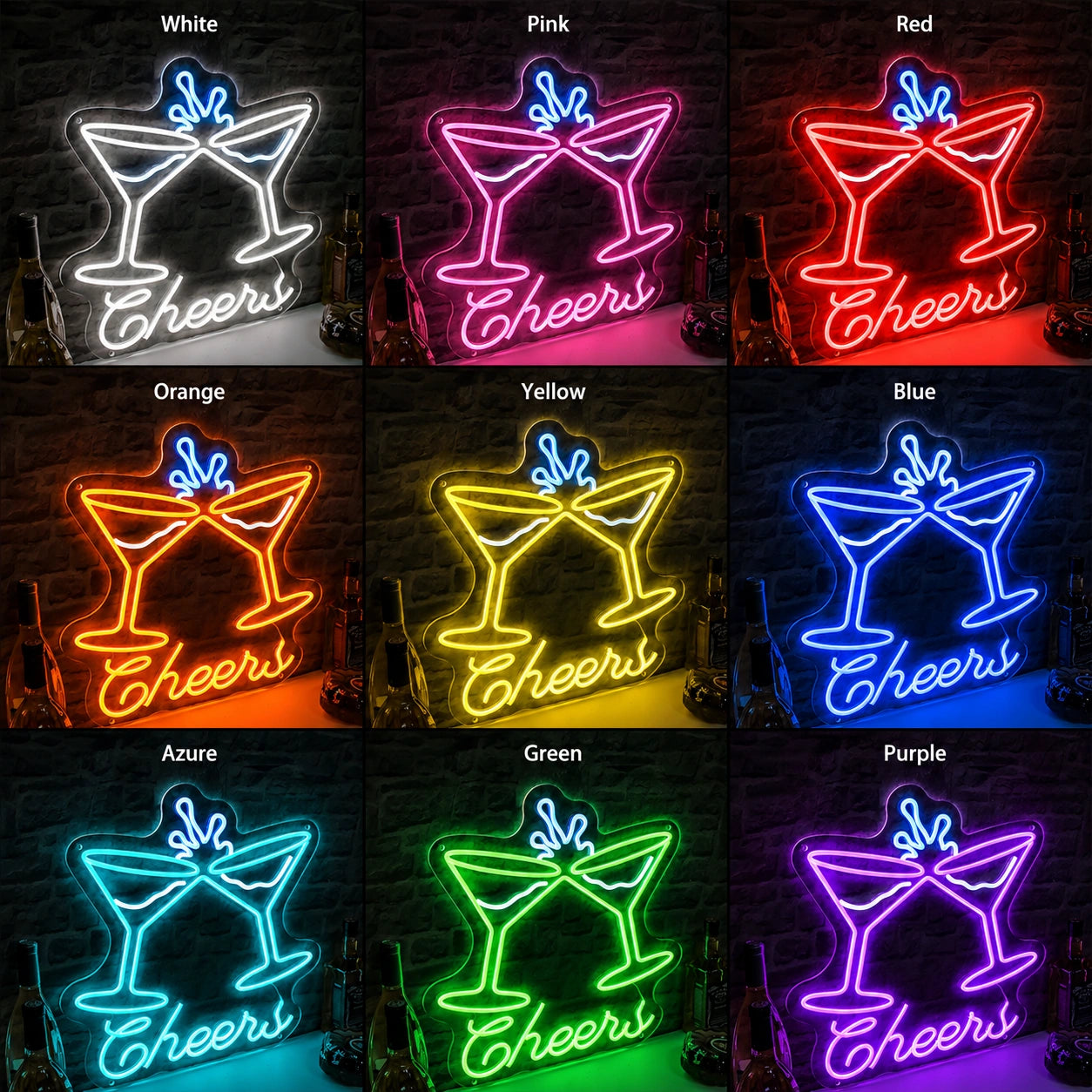 Cheers Wine Glasses Neon Sign LED Neon Sign color grid