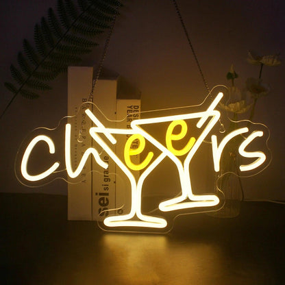 Cheers With Martini Glasses White Yellow Led Neon Sign For Restaurant Decor | Shineneon