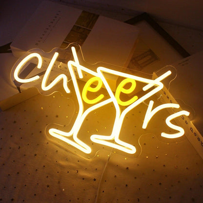 Cheers With Martini Glasses White Yellow Led Neon Sign For Restaurant Decor | Shineneon