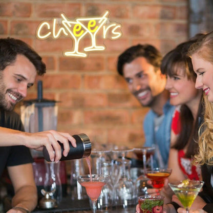 Cheers With Martini Glasses White Yellow Led Neon Sign For Restaurant Decor | Shineneon