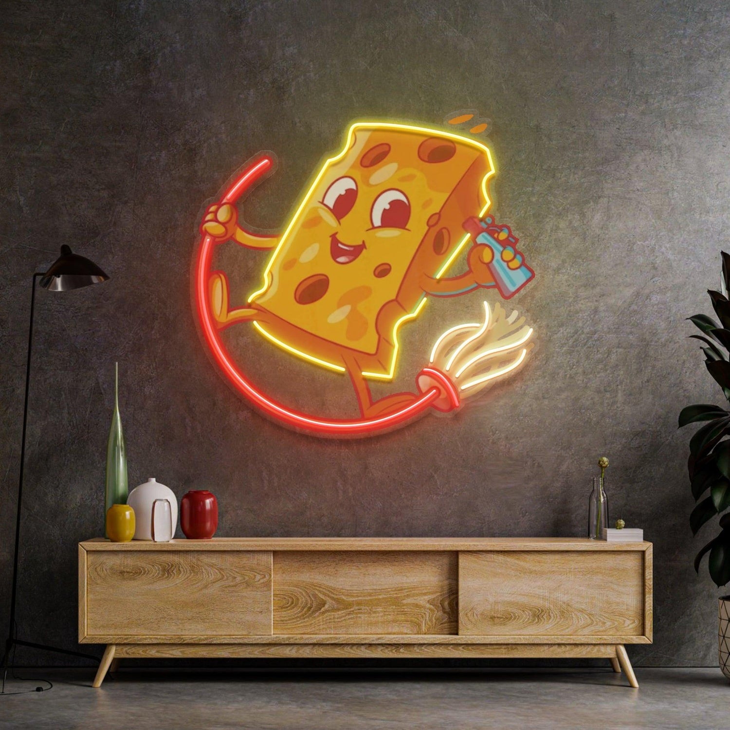 Cheery Cheese Cartoon Uv Printed Led Neon Sign For Living Room Decor | Shineneon