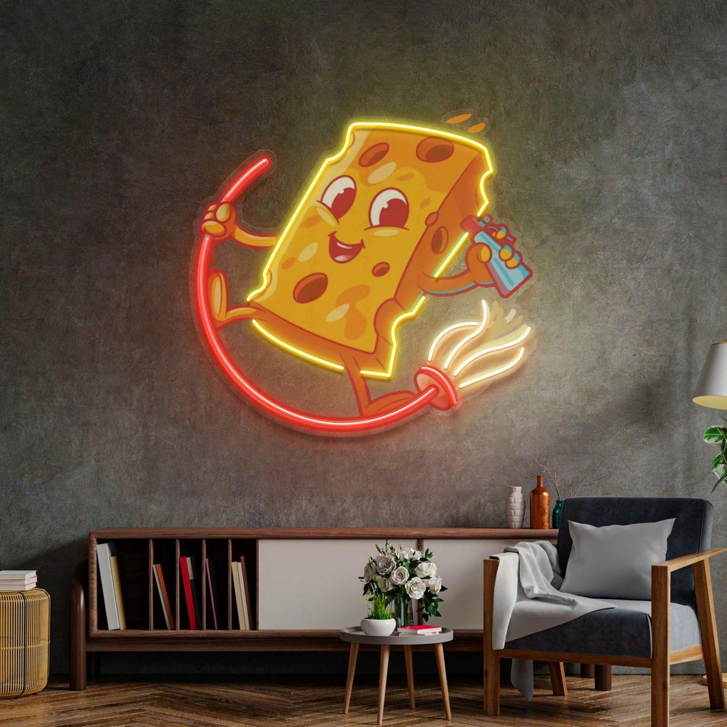 Cheery Cheese Cartoon Uv Printed Led Neon Sign For Living Room Decor | Shineneon