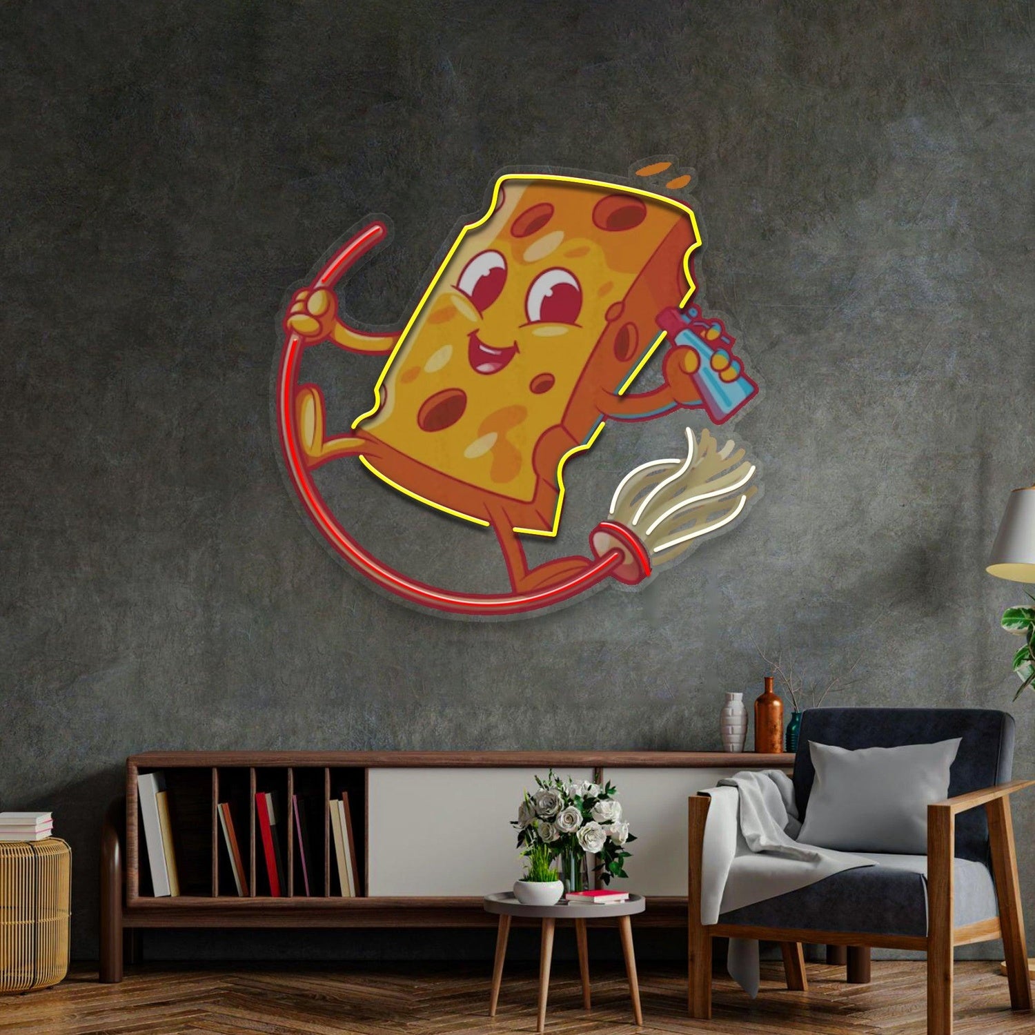 Cheery Cheese Cartoon Uv Printed Led Neon Sign For Living Room Decor | Shineneon