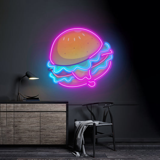 Cheese Burger Cartoon Led Neon Sign Light Custom Led Signs