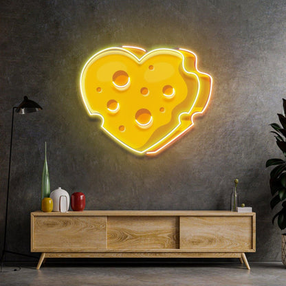 Cheese Heart With Holes Yellow-Orange Uv Printed Led Neon Sign For Home Decor | Shineneon
