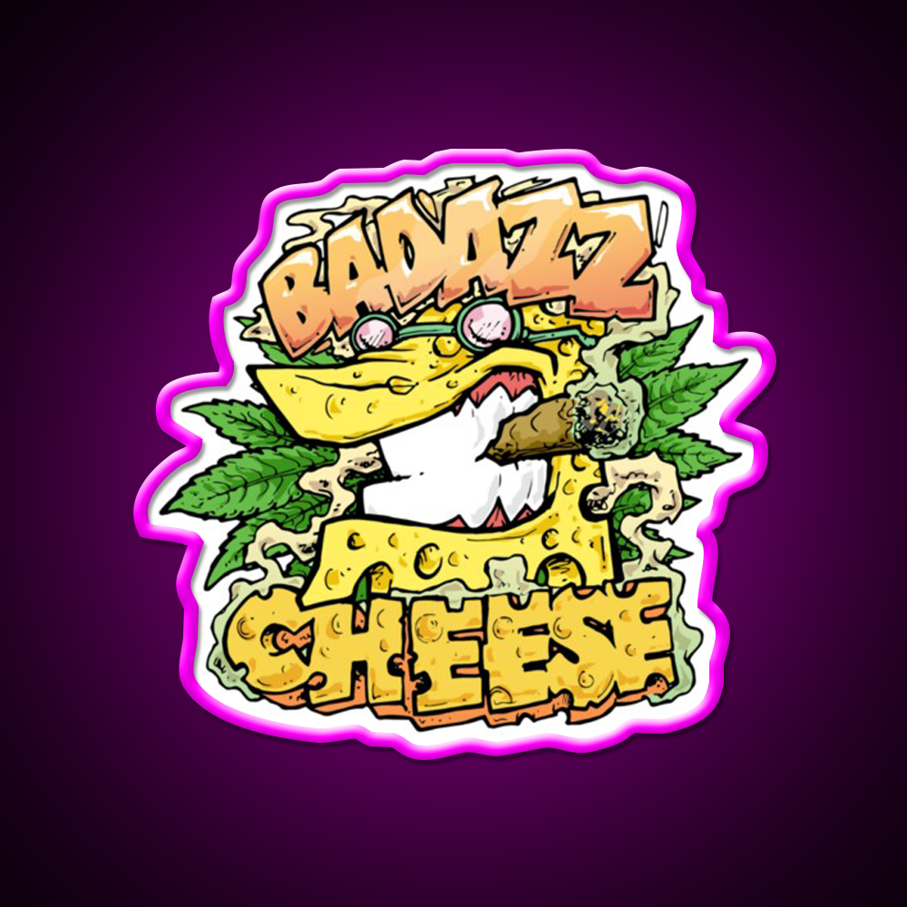 Cheese Strain Hemp Inspired Green Leaf Led Neon Sign Rgb Color - Neon sign mounted on wall in room