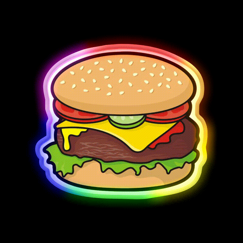 Cheeseburger Fast Food Led Neon Sign For Burger Place Rgb Color - LED neon sign close-up detail