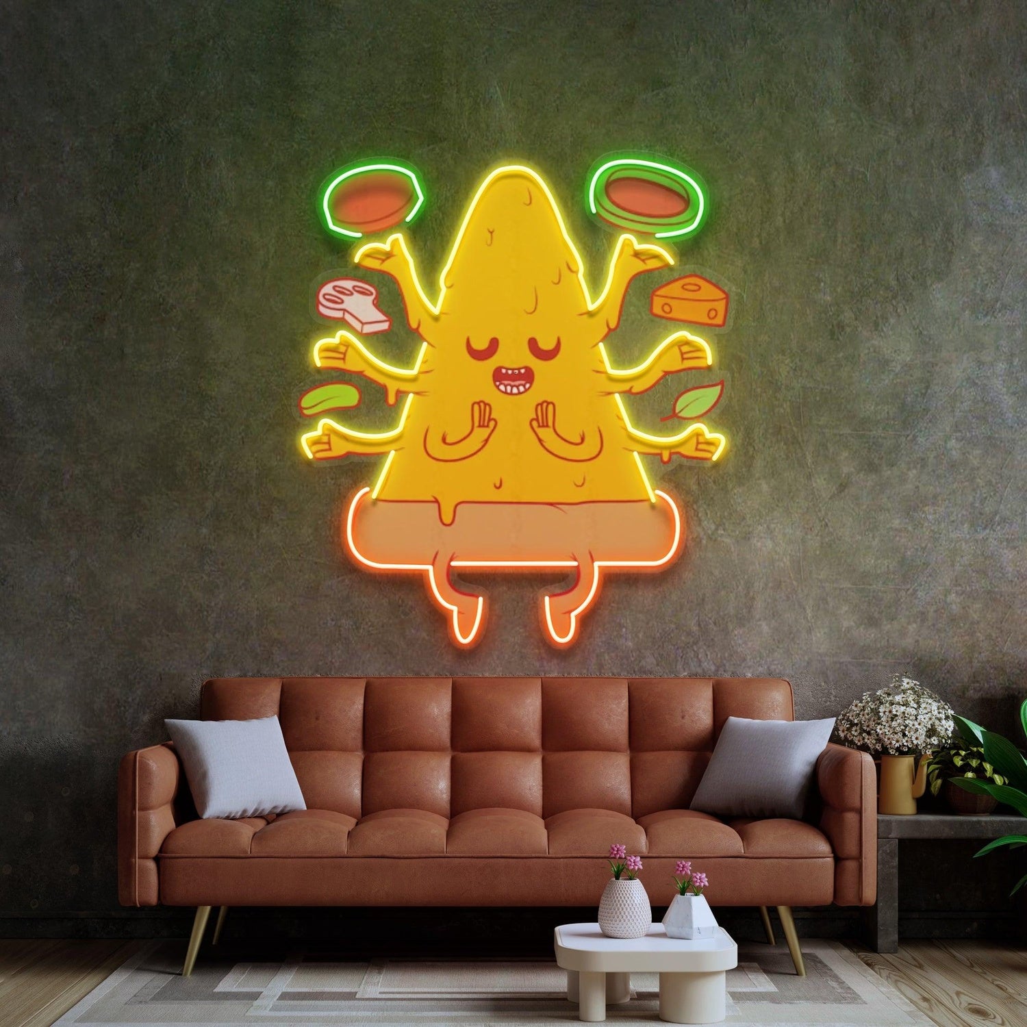 Cheesy Meditating Pizza Chef Uv Printed Led Neon Sign For Home And Cafe Decor | Shineneon