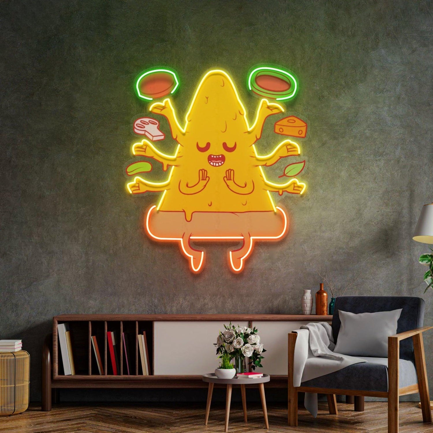 Cheesy Meditating Pizza Chef Uv Printed Led Neon Sign For Home And Cafe Decor | Shineneon