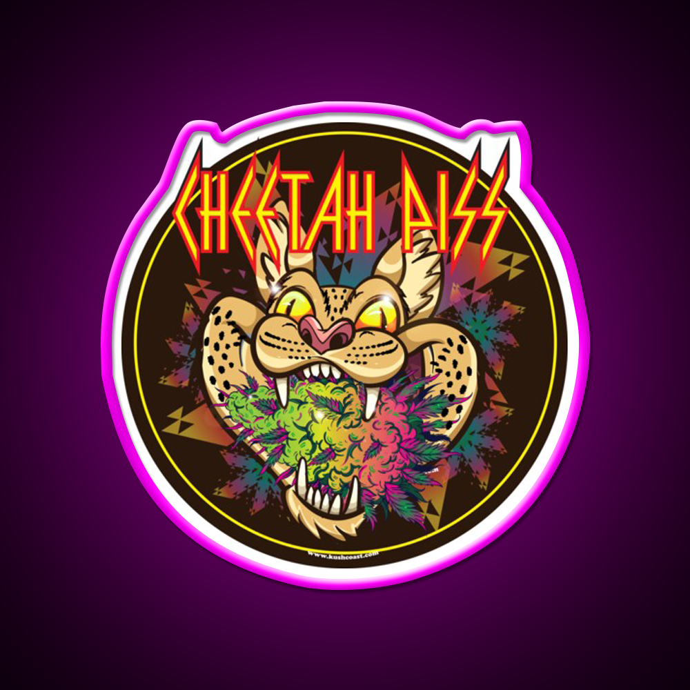 Cheetah Piss Strain Art Hemp Inspired Green Leaf Led Neon Sign Rgb Color - Neon sign mounted on wall in room