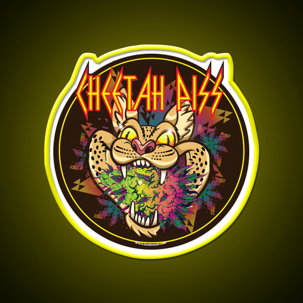 Cheetah Piss Strain Art Hemp Inspired Green Leaf Led Neon Sign Rgb Color - Custom LED neon sign front view