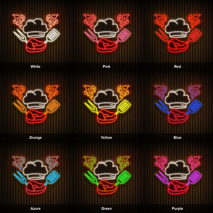 Chef Hat Steak And Grill Tools LED Neon Sign color grid