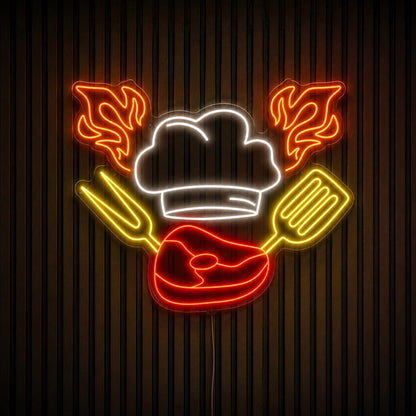 Chef Hat Steak And Grill Tools LED Neon Sign - Shineneon