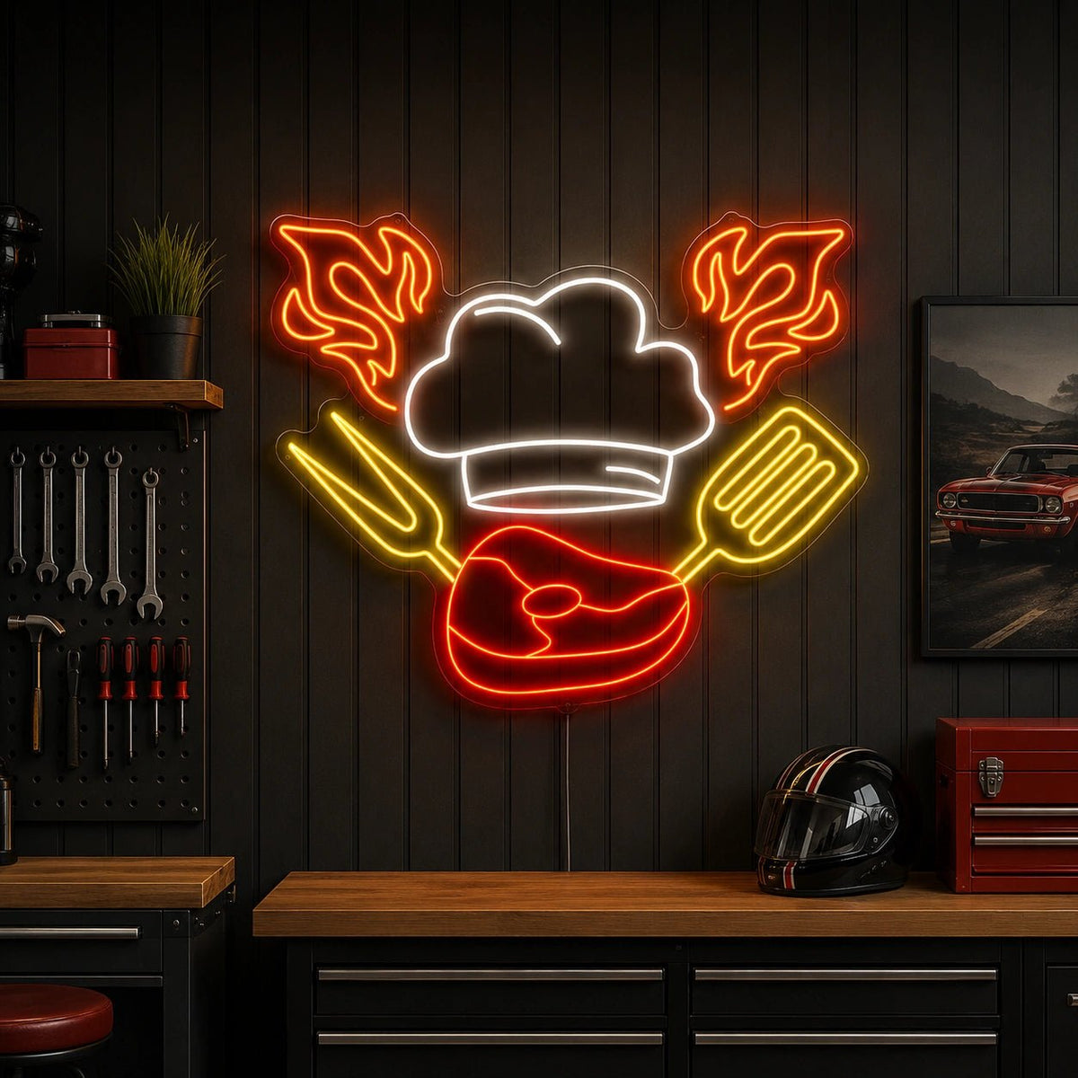 Chef Hat Steak And Grill Tools LED Neon Sign - Shineneon