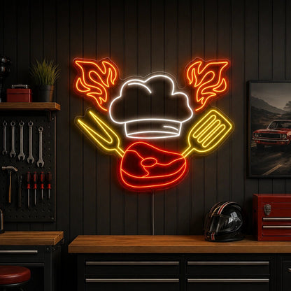 Chef Hat Steak And Grill Tools LED Neon Sign - Shineneon