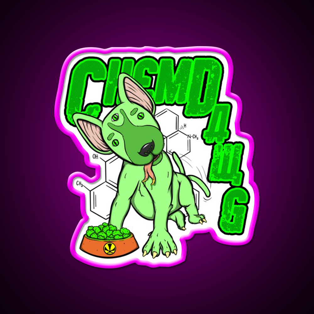 Chemdawg Hemp Inspired Green Leaf Led Neon Sign Rgb Color - Neon sign mounted on wall in room