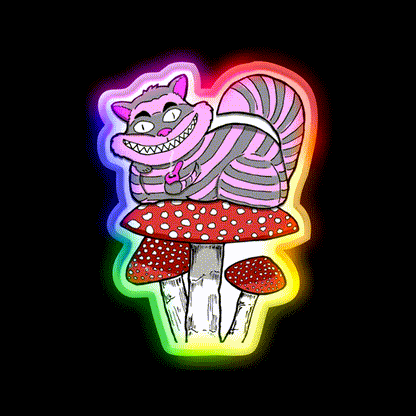 Cheshire Cat On Mushroom Smoking Bowl Green Leaf Led Neon Sign Rgb Color - LED neon sign close-up detail