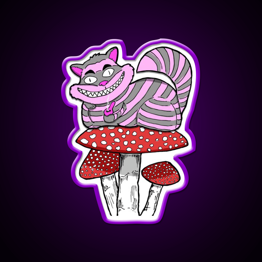 Cheshire Cat On Mushroom Smoking Bowl Green Leaf Led Neon Sign Rgb Color - Shineneon
