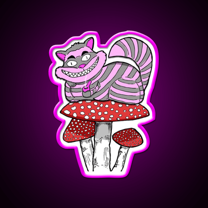 Cheshire Cat On Mushroom Smoking Bowl Green Leaf Led Neon Sign Rgb Color - Shineneon