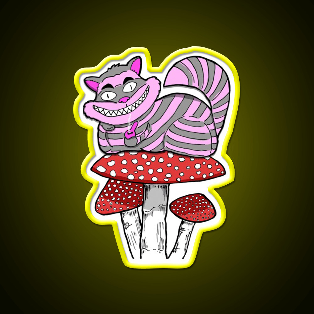 Cheshire Cat On Mushroom Smoking Bowl Green Leaf Led Neon Sign Rgb Color - Shineneon