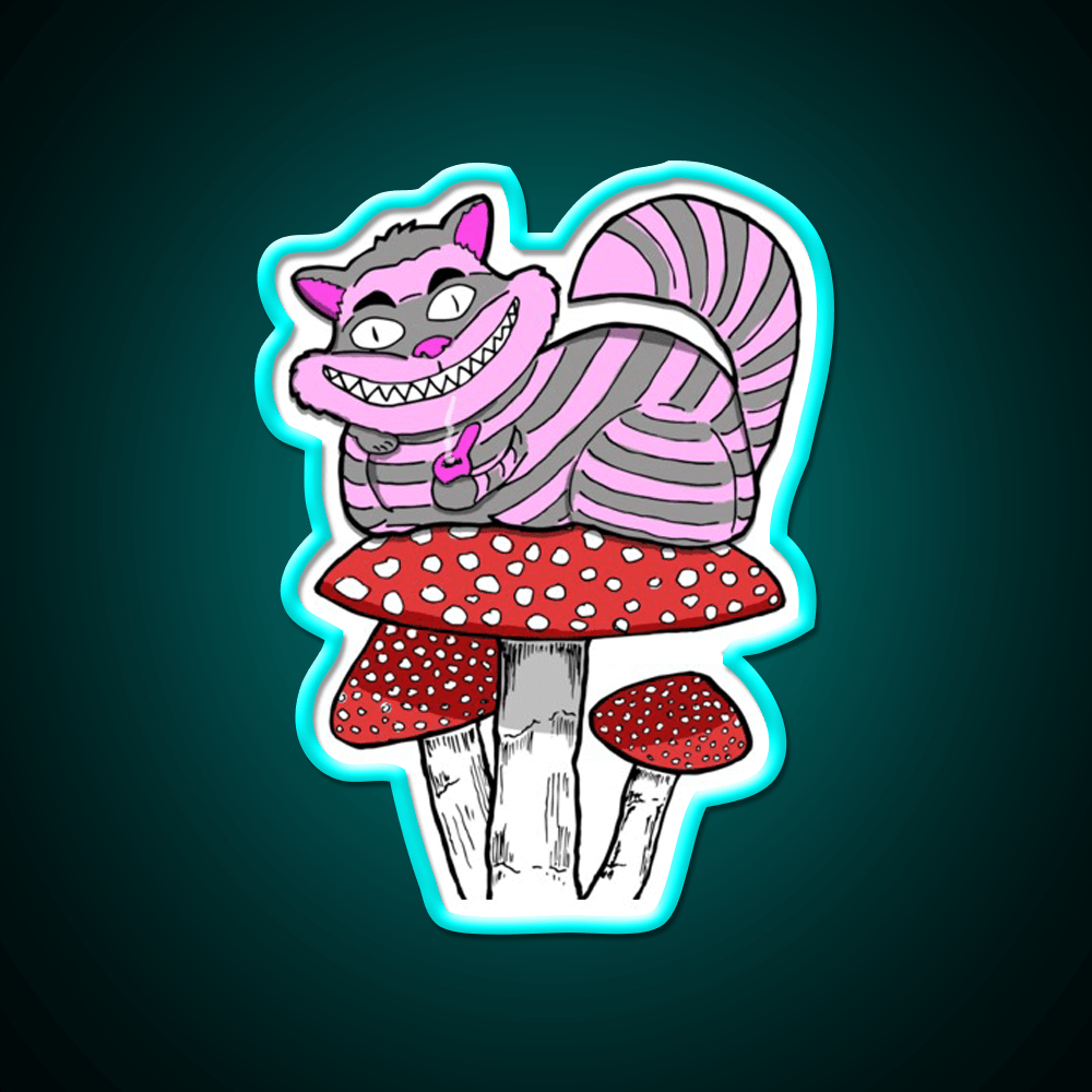 Cheshire Cat On Mushroom Smoking Bowl Green Leaf Led Neon Sign Rgb Color - Shineneon
