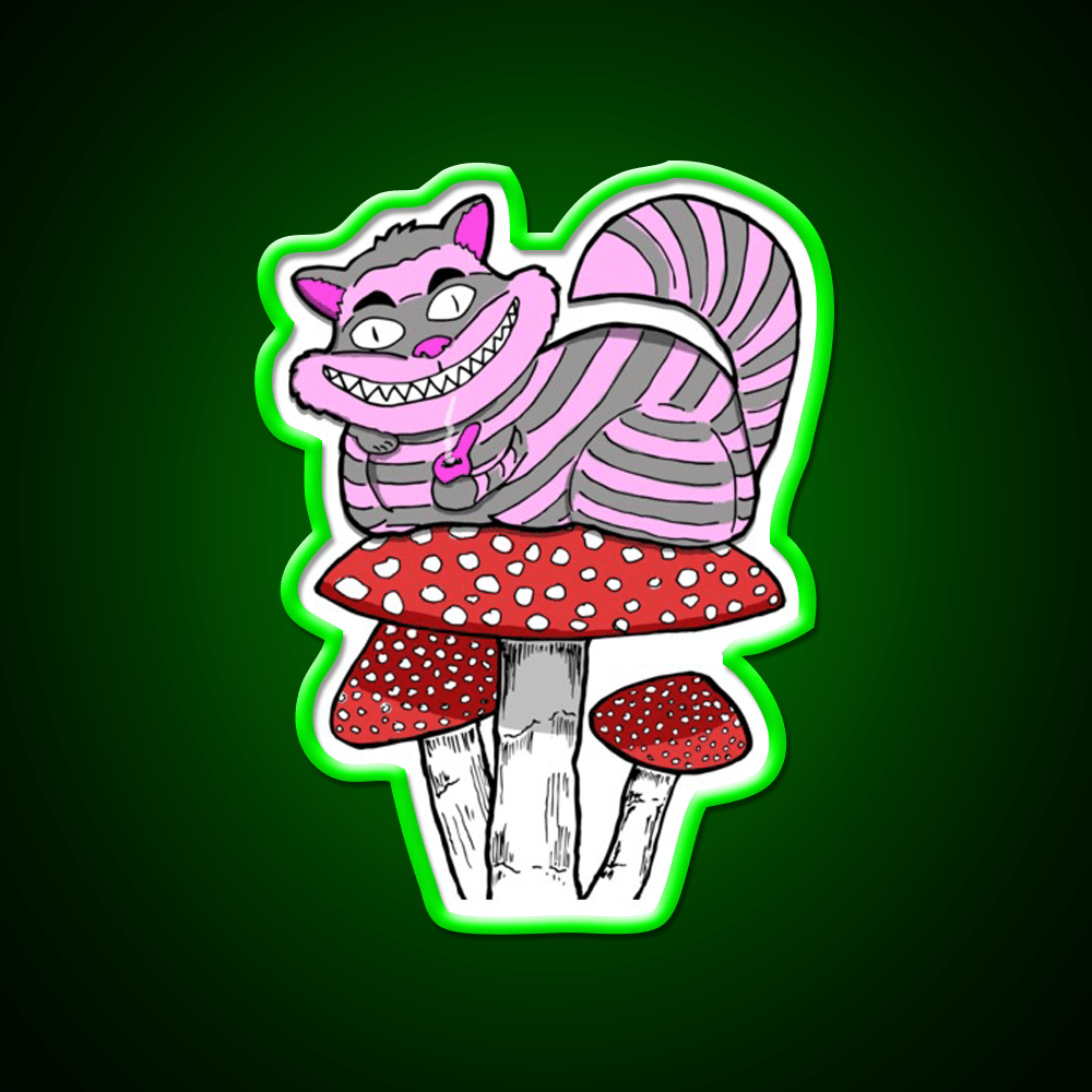 Cheshire Cat On Mushroom Smoking Bowl Green Leaf Led Neon Sign Rgb Color - Shineneon