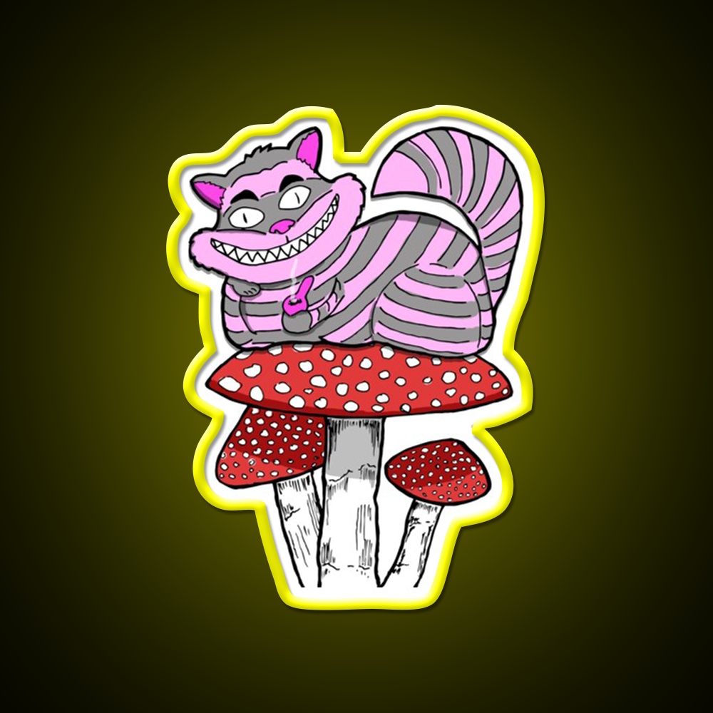 Cheshire Cat On Mushroom Smoking Bowl Green Leaf Led Neon Sign Rgb Color