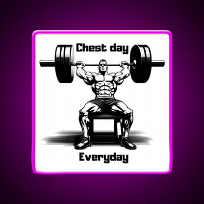 Chest Day Everday Design Gym Fitness Led Neon Sign Rgb Color - Neon sign mounted on wall in room