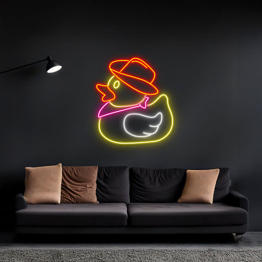 Chibi Duck With Cowboy Hat Neon Sign