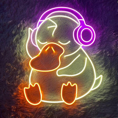 Chibi Duck With Headphones Led Neon Sign For Home Bar Cafe Decor | Shineneon