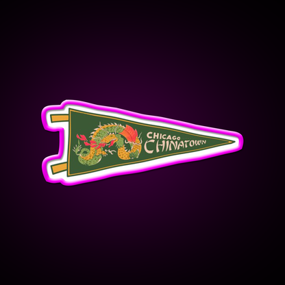 Chicago Chinatown Pennant Asian Cultural Led Neon Sign Rgb Color - Neon sign mounted on wall in room