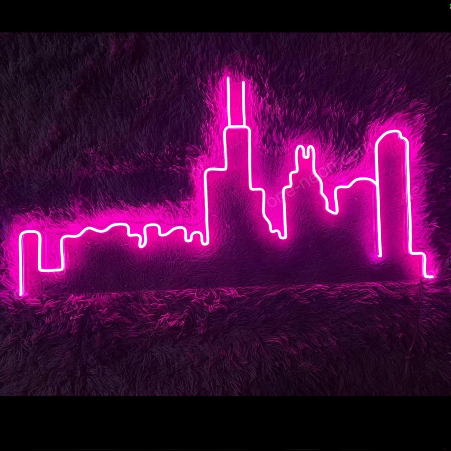 Chicago Skyline Pink Led Neon Sign For Home Bar Cafe Wall Decor | Shineneon