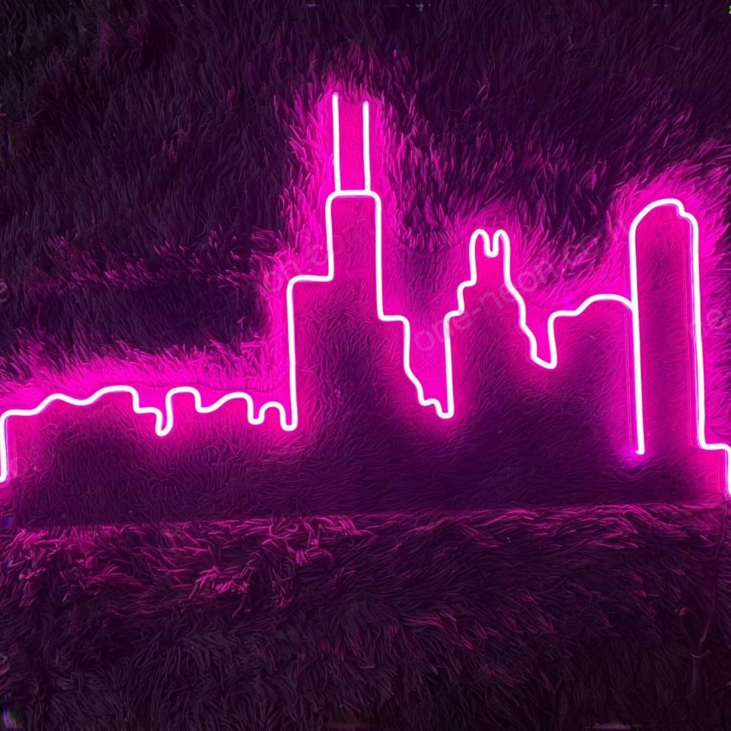 Chicago Skyline Pink Led Neon Sign For Home Bar Cafe Wall Decor | Shineneon