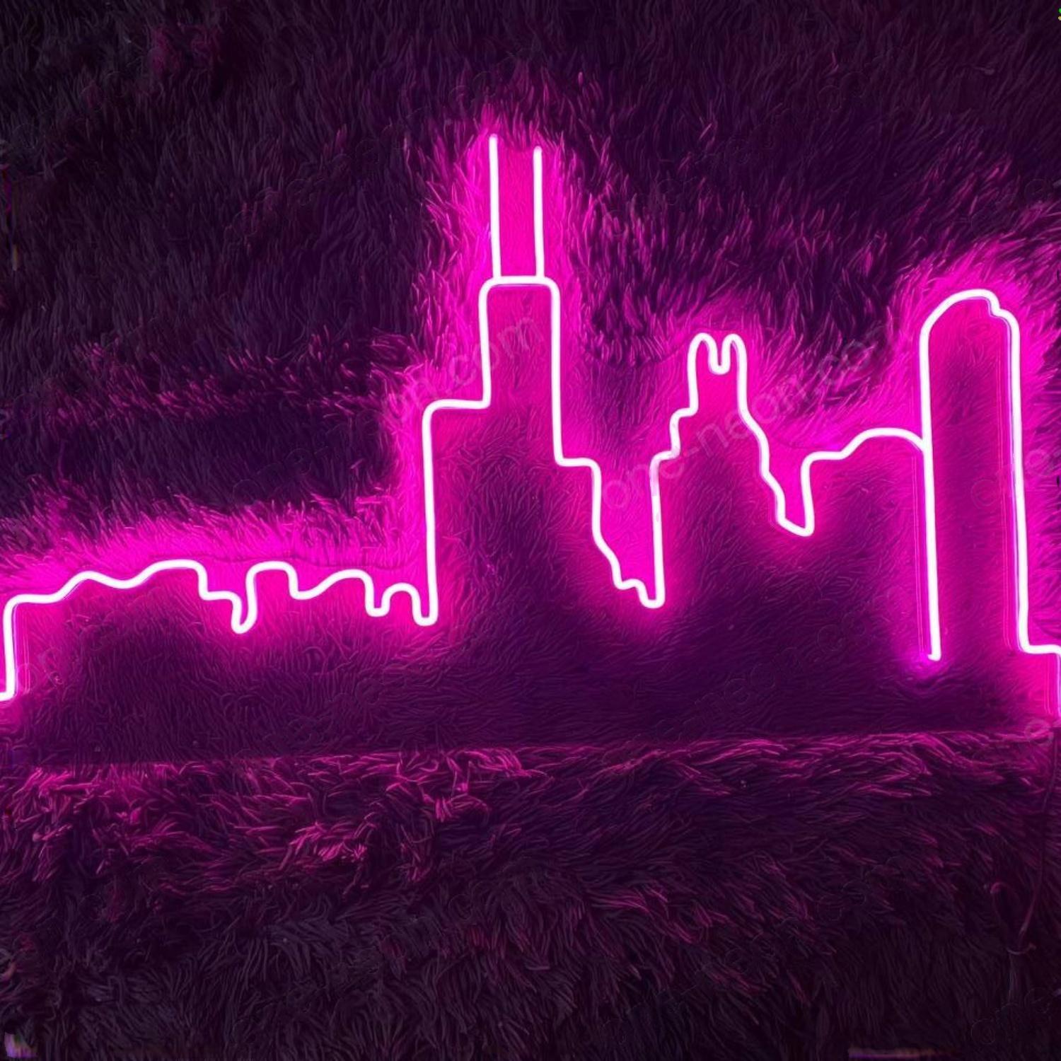Chicago Skyline Pink Led Neon Sign For Home Bar Cafe Wall Decor | Shineneon