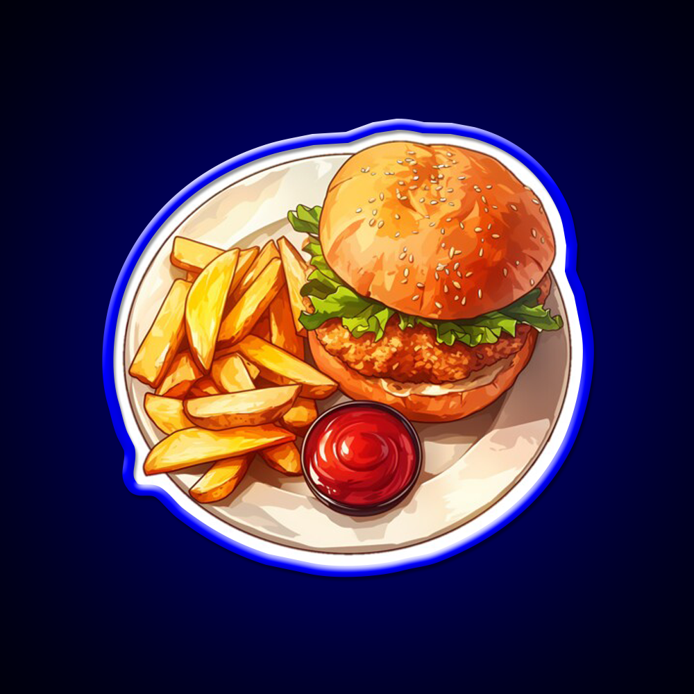 Chicken Burger And Fries Fast Food Led Neon Sign For Burger Place Rgb Color