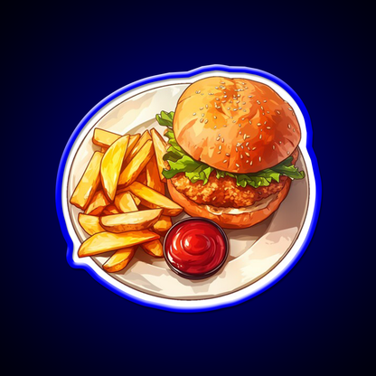 Chicken Burger And Fries Fast Food Led Neon Sign For Burger Place Rgb Color