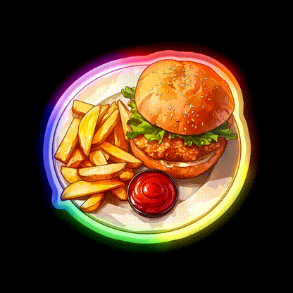 Chicken Burger And Fries Fast Food Led Neon Sign For Burger Place Rgb Color